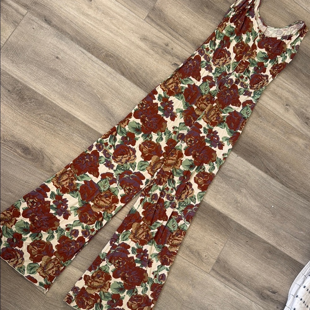 Indah Floral Tank Wide-Leg Jumpsuit in Cream, Rust & Green